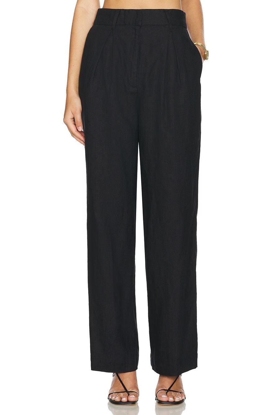 Posse Presley Linen Trouser Pants Wide Leg Pleated Minimalist Preppy Office XS